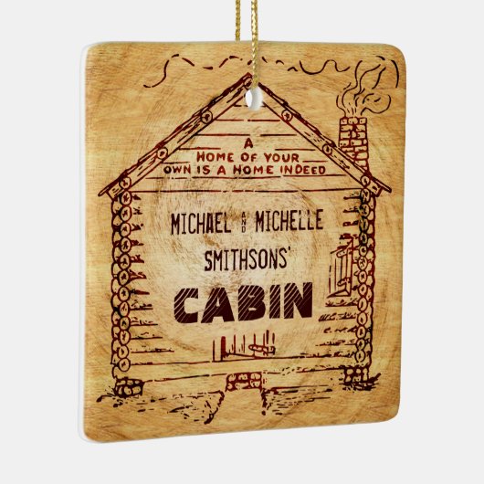 Log Cabin Personalized Faux Wood Jouw naam 2 Sides Keramisch Ornament (Rechts)