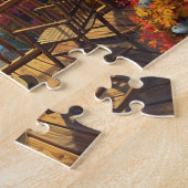 Log Cabin Porch Autumn Mountain Lake View Legpuzzel (Zijkant)