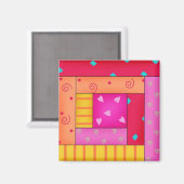 Log Cabin Quilkt Block Art Square Magnet (Voorkant / Achterkant)