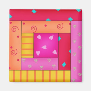 Log Cabin Quilkt Block Art Square Magnet