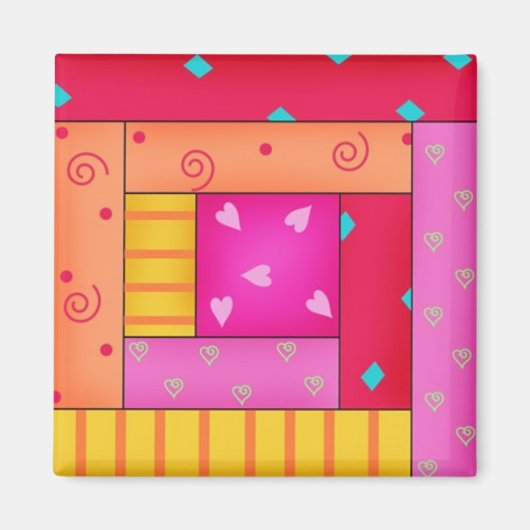 Log Cabin Quilkt Block Art Square Magnet (Voorkant)