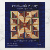 Log Cabin quilt Wijn Etiket (Enkel label)