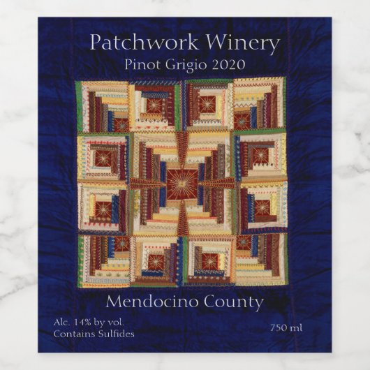 Log Cabin quilt Wijn Etiket (Enkel label)