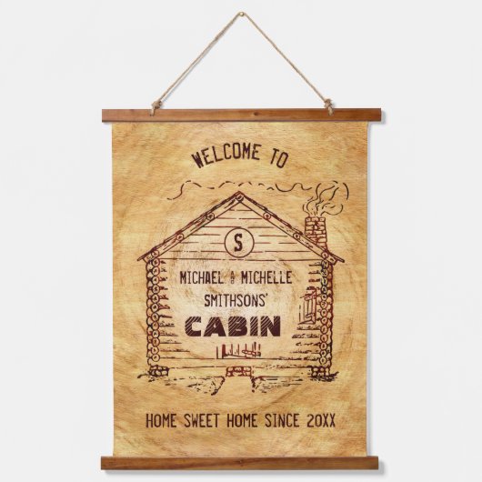Log Cabin Rustic Wood Kijk uit | Persoonlijk welko Hangend Wandkleed (Voorkant)