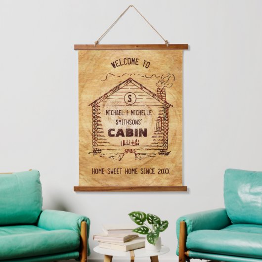 Log Cabin Rustic Wood Kijk uit | Persoonlijk welko Hangend Wandkleed (Woonkamer)