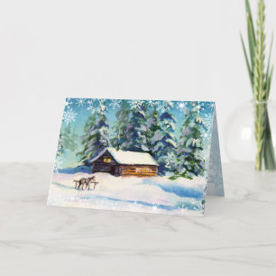 LOG CABIN & SNOWFLAKES DOOR SHARON SHARPE FEESTDAGEN KAART