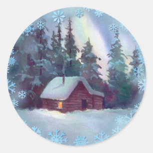 LOG CABIN & SNOWFLAKES DOOR SHARON SHARPE RONDE STICKER