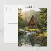 Log Cabin, Stream and Deer, Father's Day Briefkaart (Voorkant / Achterkant)