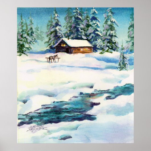 LOG CABIN & STREAM - Canvas afdrukken Poster (Voorkant)