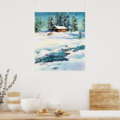 LOG CABIN & STREAM - Canvas afdrukken Poster (Keuken)