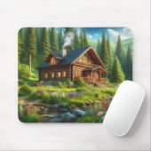 Log Cabin, Stream en Flowers in de Bossen Muismat (Met muis)