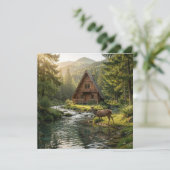 Log Cabin, Stream, Mountains and Deer Nature Art (Staand voorkant)