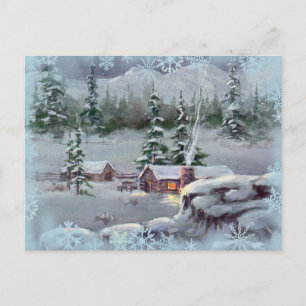 LOG CABIN & SWNOWFLAKES DOOR SHARON SHARPE BRIEFKAART