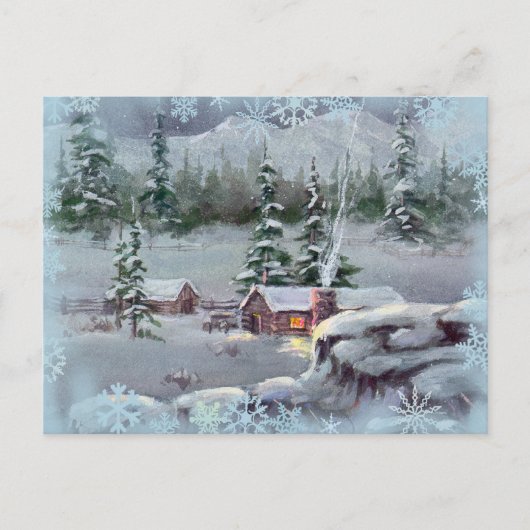 LOG CABIN & SWNOWFLAKES DOOR SHARON SHARPE BRIEFKAART (Voorkant)
