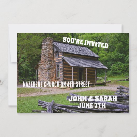 LOG CABIN WEDDING INVITATIONS PERSONALISEERD KAART (Voorkant)