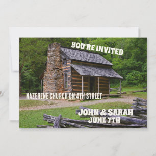 LOG CABIN WEDDING INVITATIONS PERSONALISEERD KAART