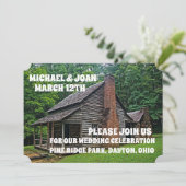 LOG CABIN WEDDING INVITATIONS PERSONALISEERD KAART (Staand voorkant)