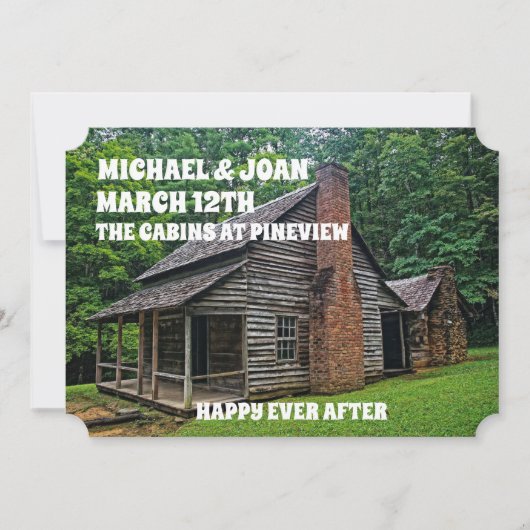 LOG CABIN WEDDING INVITATIONS PERSONALISEERD KAART (Voorkant)