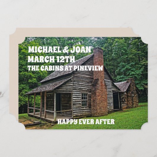 LOG CABIN WEDDING INVITATIONS PERSONALISEERD KAART (Voorkant / Achterkant)