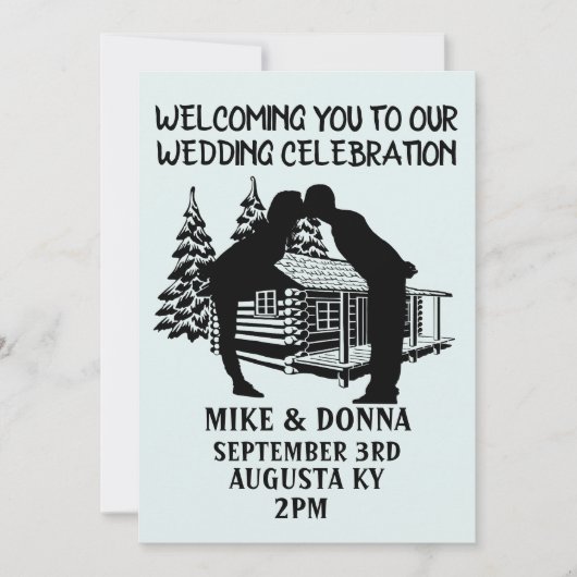 LOG CABIN WEDDING KISSING COUPLE INVITATIONS KAART (Voorkant)