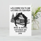LOG CABIN WEDDING KISSING COUPLE INVITATIONS KAART (Staand voorkant)