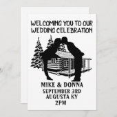LOG CABIN WEDDING KISSING COUPLE INVITATIONS KAART (Voorkant / Achterkant)