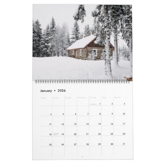 Log Cabin Whispers: Een jaar van rustieke retraite Kalender (Jan 2026)