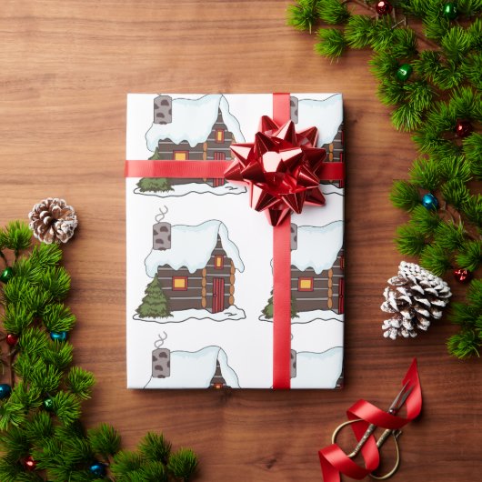 Log Cabin Winter Cadeaupapier (Feestdagen Geschenken)