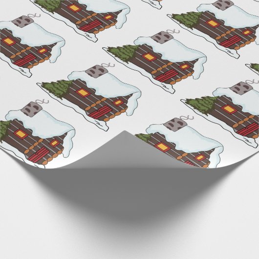 Log Cabin Winter Cadeaupapier (Hoek)