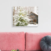 Log Cabin Winter Canvas Afdruk (Insitu (Woonkamer))