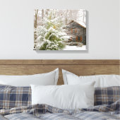 Log Cabin Winter Canvas Afdruk (Insitu (Slaapkamer))