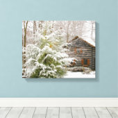 Log Cabin Winter Canvas Afdruk (Insitu (Houten vloer))