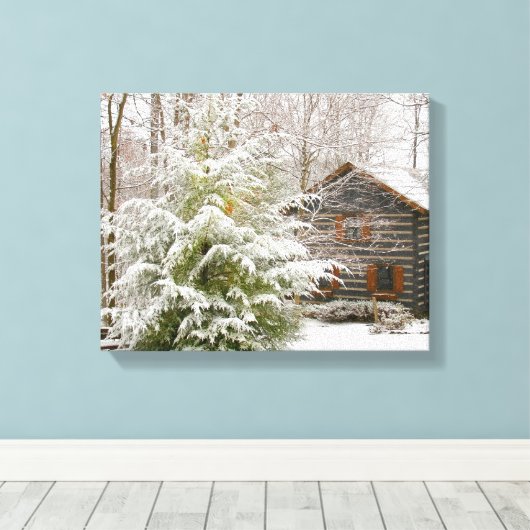 Log Cabin Winter Canvas Afdruk (Insitu (Houten vloer))