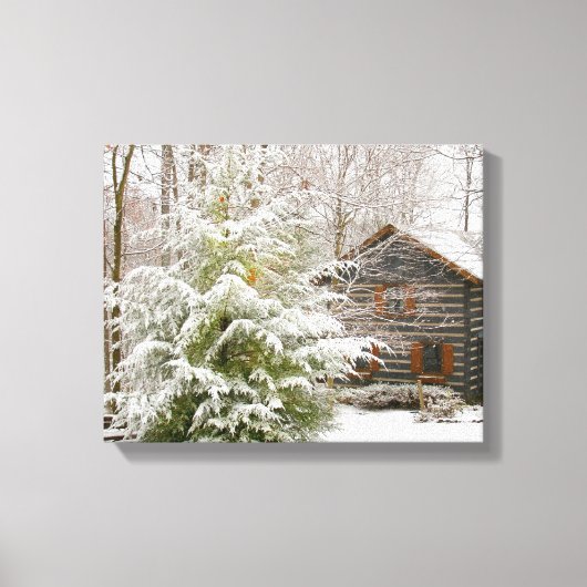 Log Cabin Winter Canvas Afdruk (Voorkant)