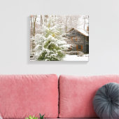 Log Cabin Winter Canvas Afdruk (Insitu (Woonkamer))