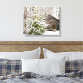 Log Cabin Winter Canvas Afdruk (Insitu (Slaapkamer))