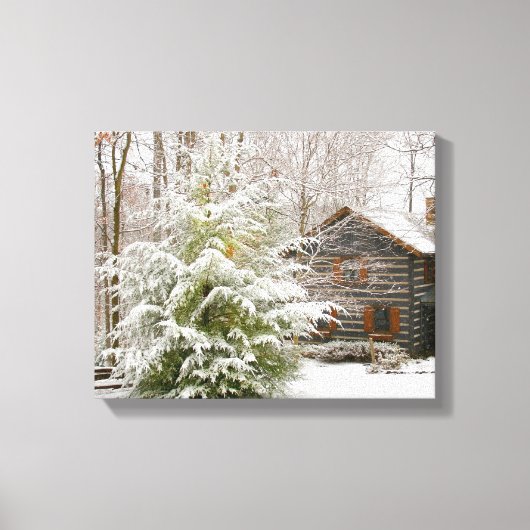 Log Cabin Winter Canvas Afdruk (Voorkant)