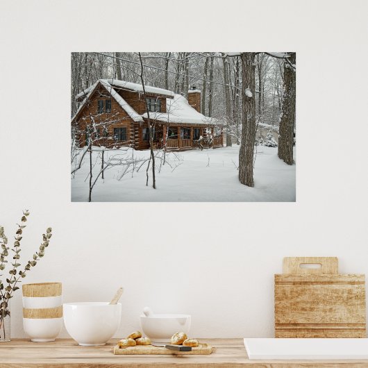 Log Cabin Winter Poster (Keuken)