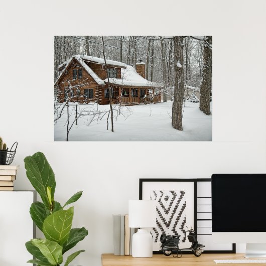 Log Cabin Winter Poster (Thuiskantoor)