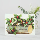 Log- en Holly-bessen - vintage kerstparty inv Kaart (Staand voorkant)
