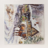 Log Home Met Paard en Overdekte Wagon Legpuzzel (Horizontaal)