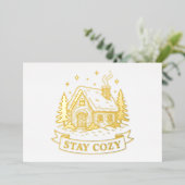 Log House Stay Cozy Gold Folie Feestdagenkaart (Staand Voorkant)