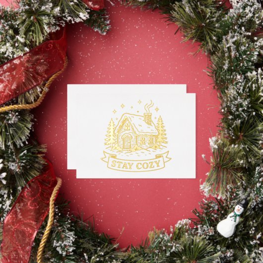 Log House Stay Cozy Gold Folie Feestdagenkaart (Insitu)