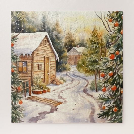  log huizen ingericht outdoor kerstboom legpuzzel (Verticaal)