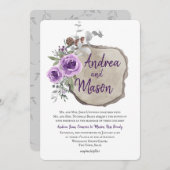 Log Slice Paarse Roos en Eucalyptus bruiloft Kaart (Voorkant / Achterkant)