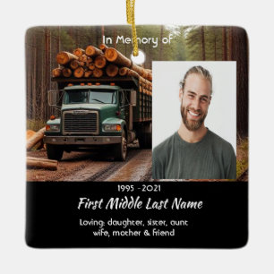Log Truck Chauffeur Herinnering Keramisch Ornament