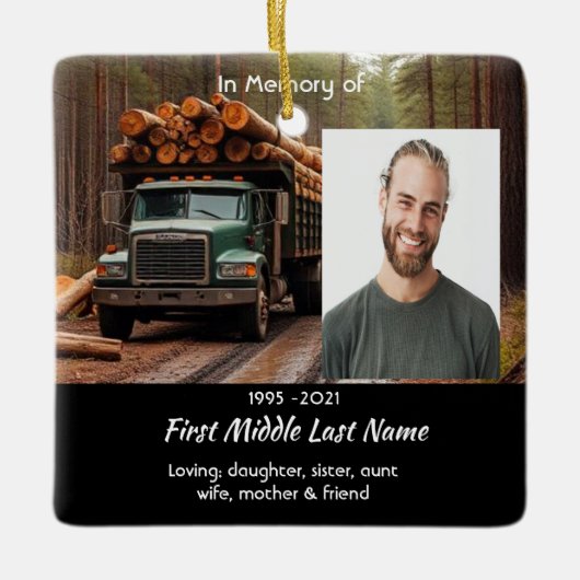 Log Truck Chauffeur Herinnering Keramisch Ornament (Voorkant)