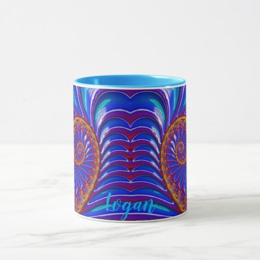 LOGAN ~ GLANZEND 3D Zany Blue Yellow Fractal ~ Mok (Midden)