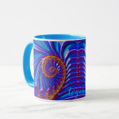 LOGAN ~ GLANZEND 3D Zany Blue Yellow Fractal ~ Mok (Voorkant links)