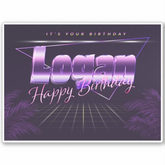Logan Name Vorname lila retro Sticker Geburtstag (Voorkant)
